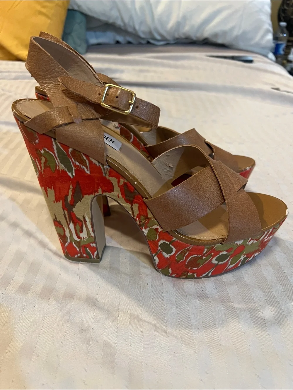 Steve Madden Brown Cross-Strap Wedge Sandals